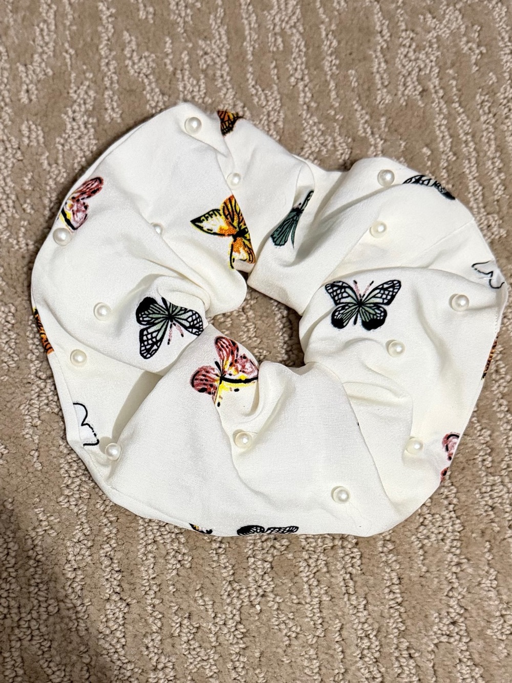 Butterfly pearl hair scrunchie